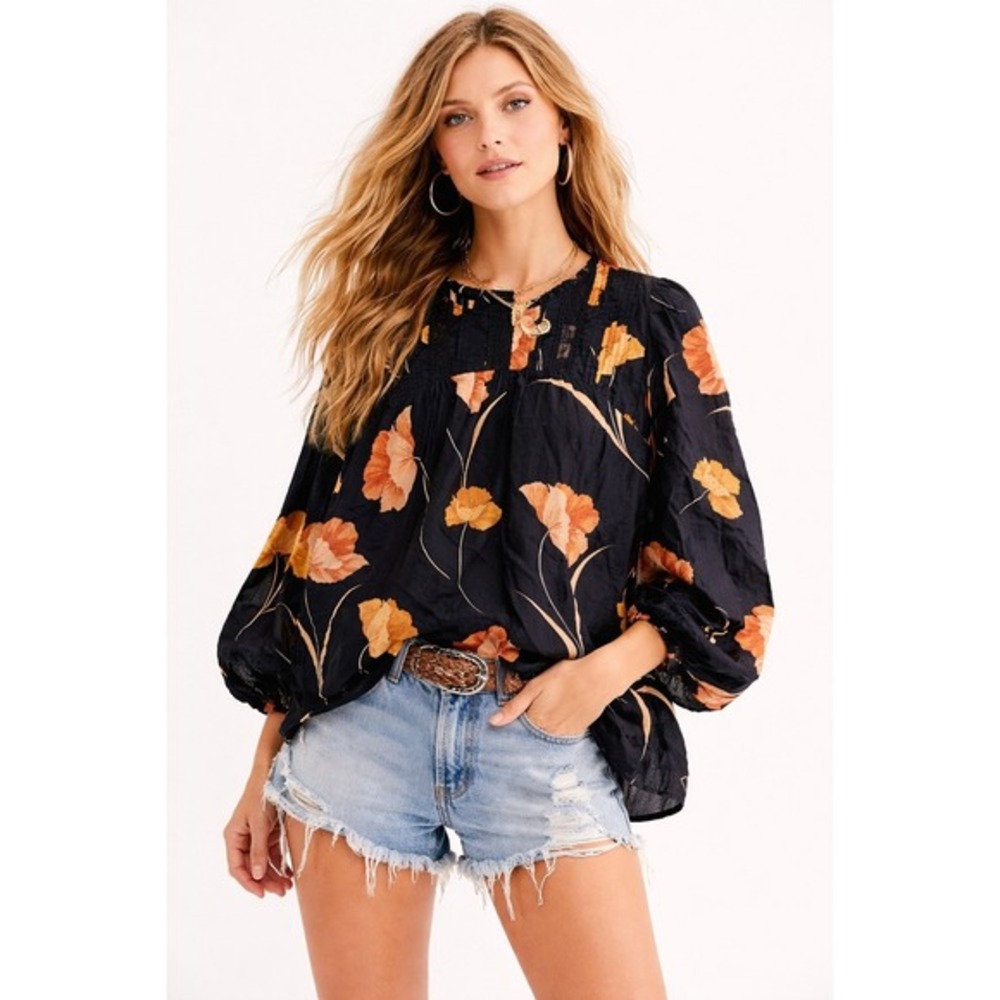 Daniel Rainn Petite‎ Floral Blouse Women MP Black NWT